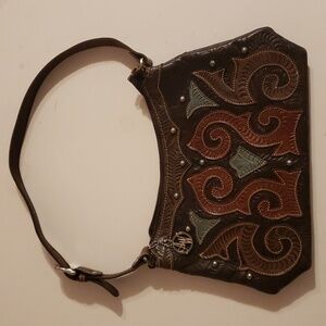 American West Leather Shoulder Bag in Brown and Teal